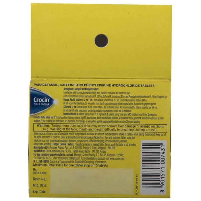 Crocin Cold N Flu Max 542 Mg Tablet 15 3